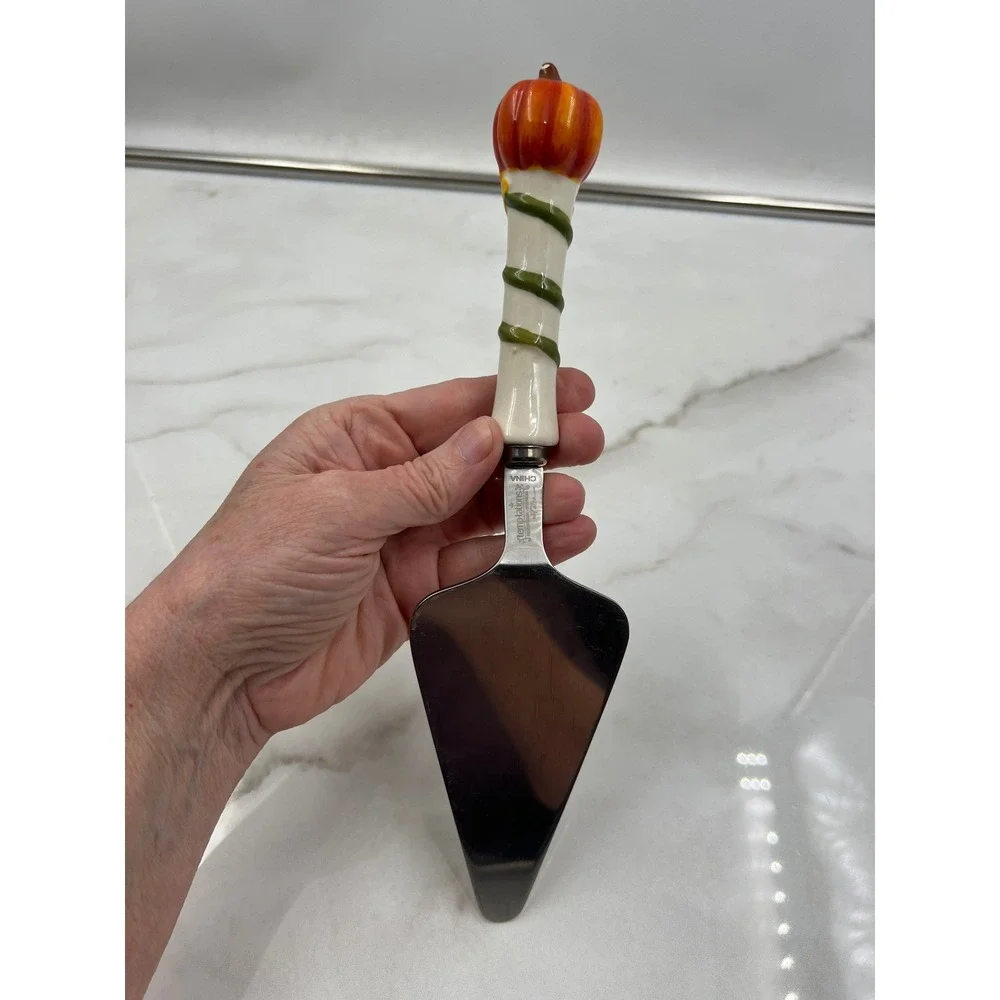 Temp-tations by Tara Pumpkin Harvest Pie Server Stainless Steel Ceramic Handle